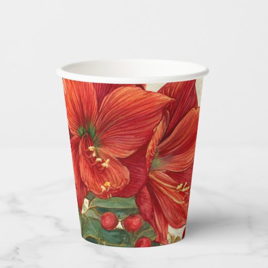 Gobelets En Papier Amaryllis Rouge Rustique Noël (Recto)