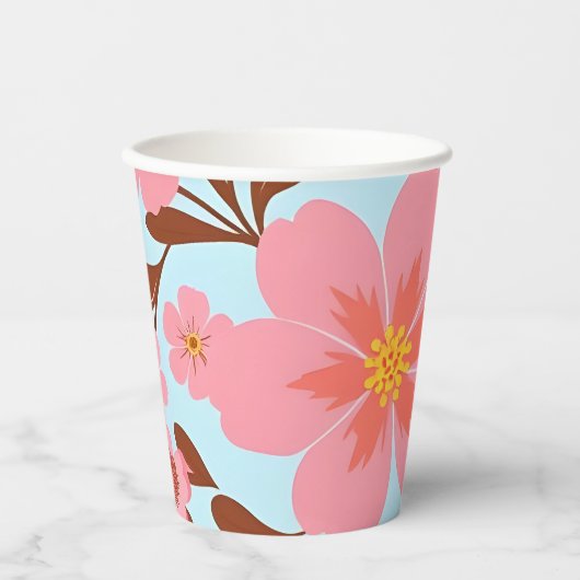 Gobelets En Papier Ambiance florale rose - Fleurs Pastel Vibes-Retro (Recto)