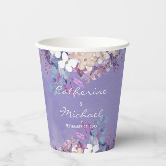 Gobelets En Papier Ambiance romantique Lavande Aquarelle Florale Prin (Recto)