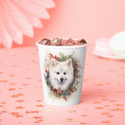 Gobelets En Papier American Eskimo Christmas Wreath Festive Pup (Insitu)