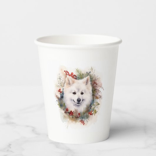 Gobelets En Papier American Eskimo Christmas Wreath Festive Pup (Verso)