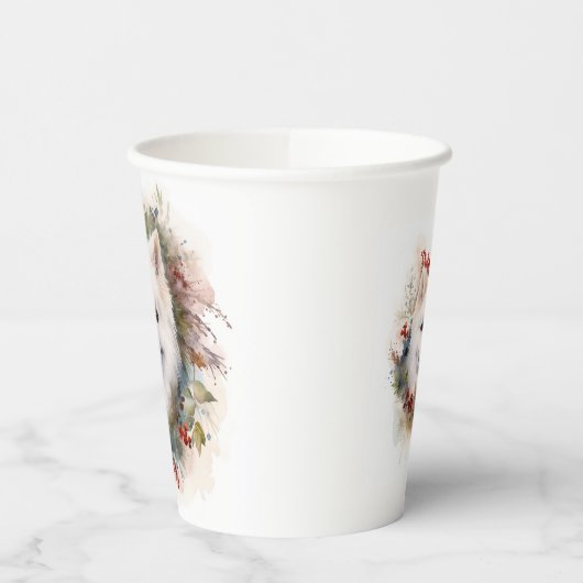 Gobelets En Papier American Eskimo Christmas Wreath Festive Pup (Gauche)