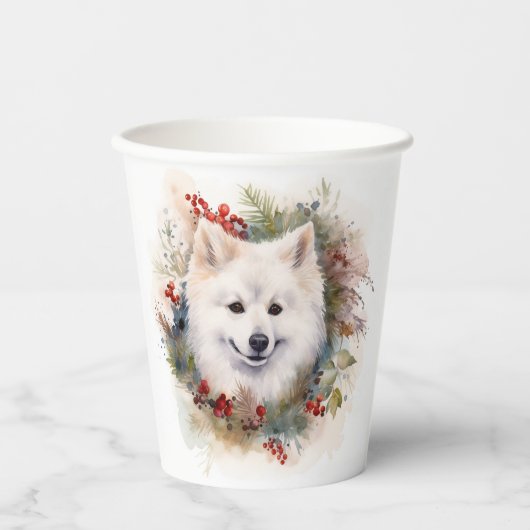 Gobelets En Papier American Eskimo Christmas Wreath Festive Pup (Recto)