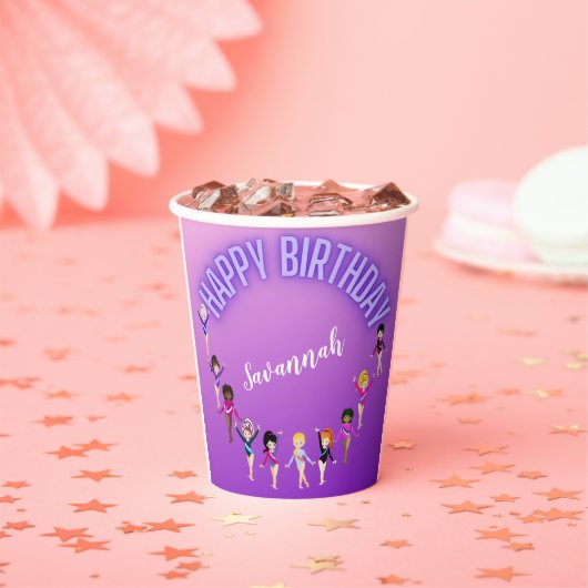 Gobelets En Papier Amis de gymnastique "Joyeux Anniversaire" Purple O (Insitu)