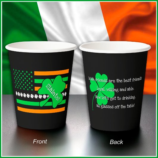 Gobelets En Papier [Amis irlandais] Toast de la Saint-Patricks - Noir