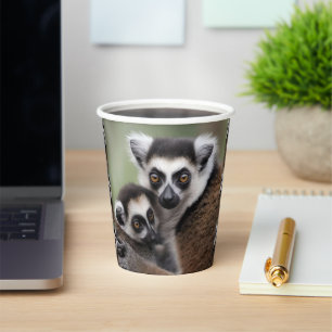 Gobelets En Papier **"Amour de la mère : Mummy and Baby Lemur Cuddlin