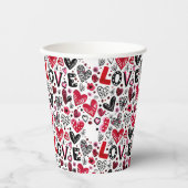Gobelets En Papier Amour et cœurs doodle art valentin (Recto)