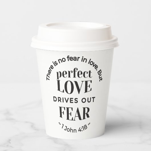 Gobelets En Papier Amour Éternel - 1 Jean 4:18 Citation Écriture Art (Recto)