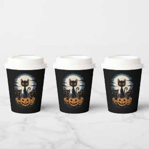 Gobelets En Papier Amoureux du chat noir Halloween Nuit étoilée Van G