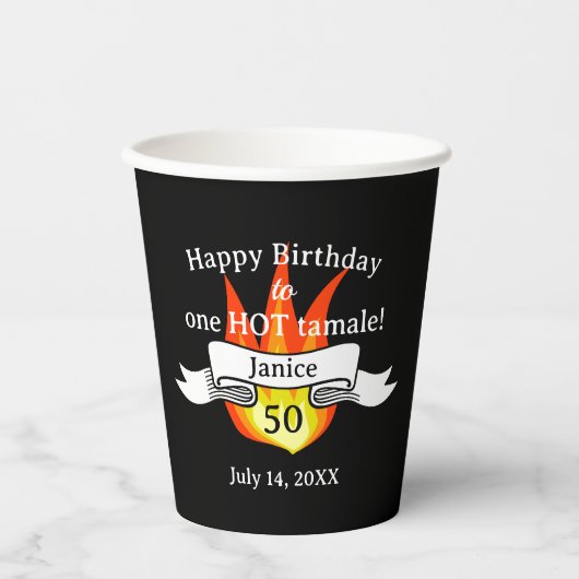 Gobelets En Papier Amusant 50e anniversaire "Hot Tamale" Funny Fire P (Recto)