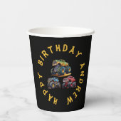 Gobelets En Papier Amusant personnalisable monstre camion anniversair (Verso)