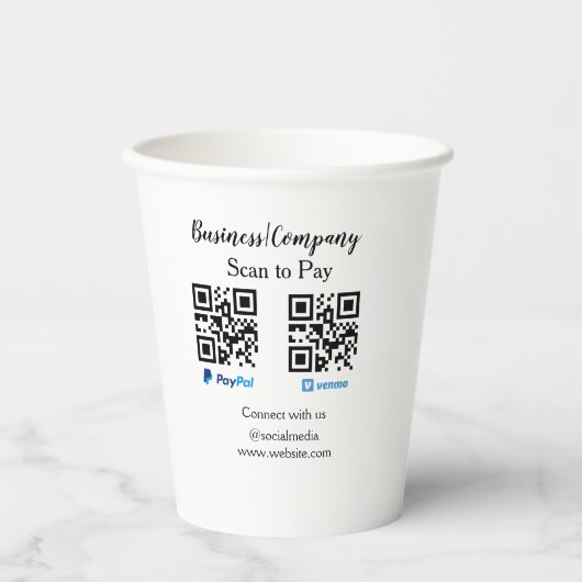 Gobelets En Papier Analyser pour payer q r code paypal venmo ajouter  (Recto)