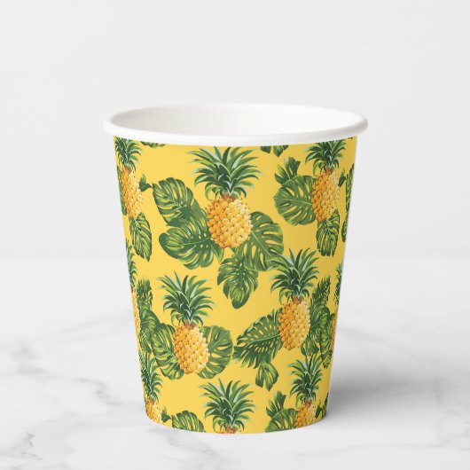 Gobelets En Papier Ananas & Feuilles Tropicaux En Or (Verso)