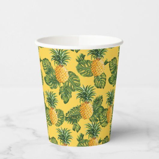 Gobelets En Papier Ananas & Feuilles Tropicaux En Or (Gauche)