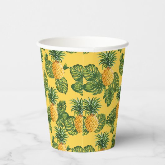 Gobelets En Papier Ananas & Feuilles Tropicaux En Or (Droite)
