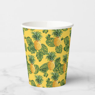 Gobelets En Papier Ananas & Feuilles Tropicaux En Or