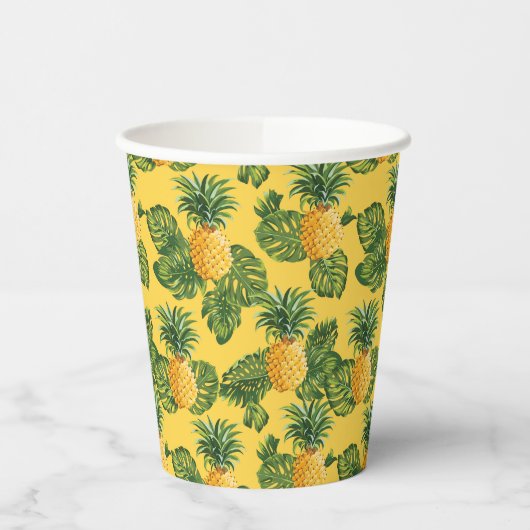 Gobelets En Papier Ananas & Feuilles Tropicaux En Or (Gauche)