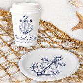 Gobelets En Papier Ancre Bleu Bleu Elégant Fête des mariées nautique