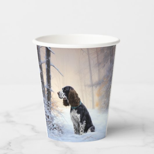 Gobelets En Papier Anglais Springer Spaniel Laissez-le neiger Noël (Recto)