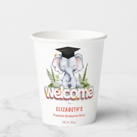 Gobelets En Papier Animal Elephant Kids Graduation Party (Verso)