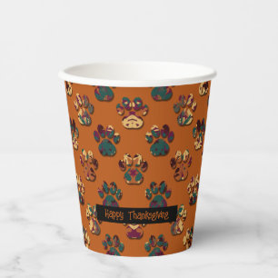 Gobelets En Papier Animal Paw Silhouette Thanksgiving Pawty Dk orange