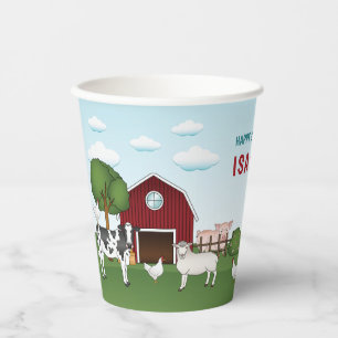 Gobelets En Papier Animaux de ferme avec Grange Rouge Ciel bleu Enfan