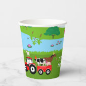 Gobelets En Papier Animaux de ferme et tracteur rouge Thème de fête d (Recto)