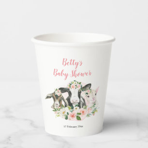 Gobelets En Papier Animaux de ferme Floral Girl Baby shower tasses de