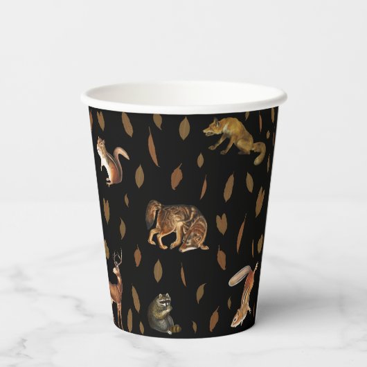 Gobelets En Papier Animaux de forêt automnale Feuilles d'automne (Verso)