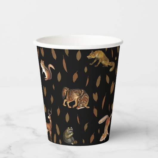 Gobelets En Papier Animaux de forêt automnale Feuilles d'automne (Recto)