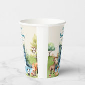 Gobelets En Papier Animaux de la forêt Baby shower bleu personnalisé (Droite)