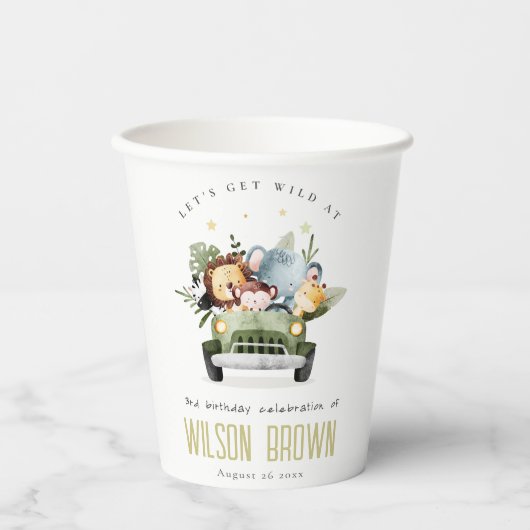 Gobelets En Papier Animaux de la jungle tropicale sauvage en voiture  (Recto)