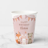 Gobelets En Papier Animaux des bois Anniversaire fête rose (Verso)