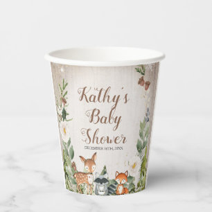Gobelets En Papier Animaux d'hiver Bois Blanc Baby shower Floral