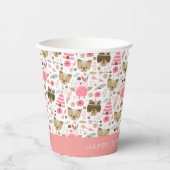 Gobelets En Papier Animaux en bois rose mignons Anniversaire personna (Recto)