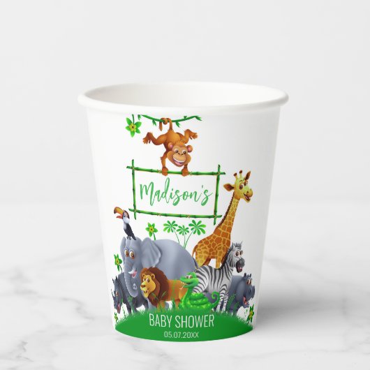 Gobelets En Papier Animaux Wild One Jungle verdure safari hiver (Recto)