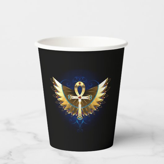Gobelets En Papier Ankh or avec ailes (Recto)