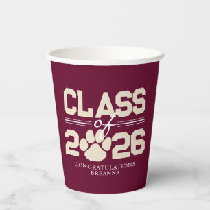 Gobelets En Papier Année de la promotion Burgundy Pawprint