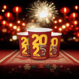 Gobelets En Papier Année rouge or du serpent 2025