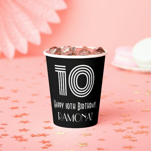 Gobelets En Papier Anniversaire 10e — Art Déco Inspiré Look "10" + No (Insitu)