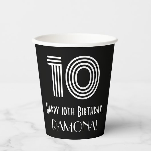 Gobelets En Papier Anniversaire 10e — Art Déco Inspiré Look "10" + No (Recto)