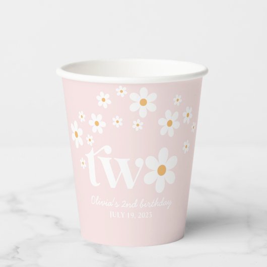 Gobelets En Papier Anniversaire 2 ans rétro daisy boho (Recto)