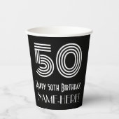Gobelets En Papier Anniversaire 50e — Art Déco Inspiré Look "50" + No (Recto)