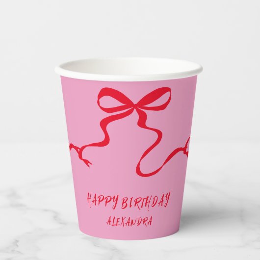 Gobelets En Papier Anniversaire adulte personnalisé Pink Red Bow (Recto)