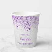Gobelets En Papier Anniversaire argent violet parties scintillant mon (Recto)