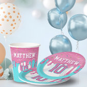 Gobelets En Papier Anniversaire avec dégoulinade de baseball rose
