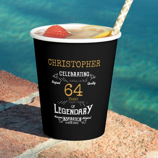 Gobelets En Papier Anniversaire Black Gold Retro N'importe quelle ann