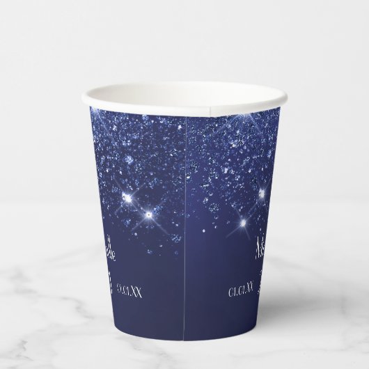 Gobelets En Papier Anniversaire bleu marine nom de parties scintillan (Droite)