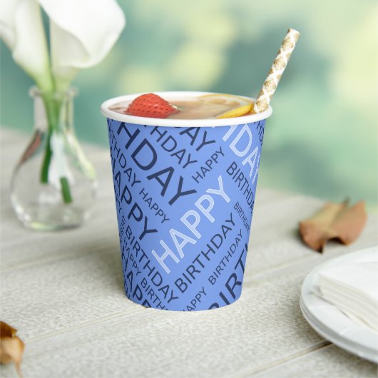 Gobelets En Papier Anniversaire bleu typographie ajouter nom (Insitu)
