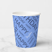 Gobelets En Papier Anniversaire bleu typographie ajouter nom (Verso)